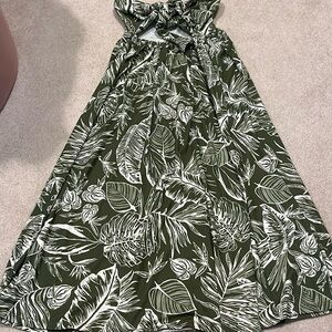 ASOS Olive Green and White Strapless Tropical Maxi Dress with Leaf Print